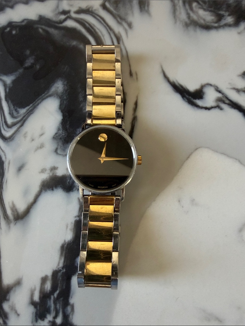 Movado Two-Tone Gold and Silver Black Dial Bracelet Watch